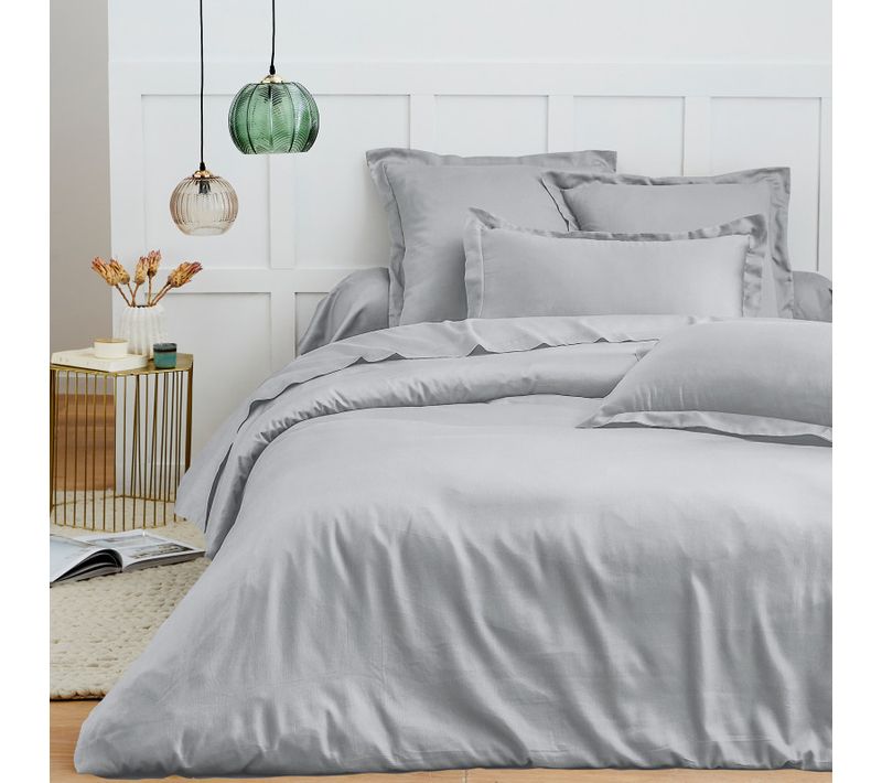 Housse De Couette 240 X 220 Cm "prémium" Pour Lit 2 Places - Gris - 240x220 Cm