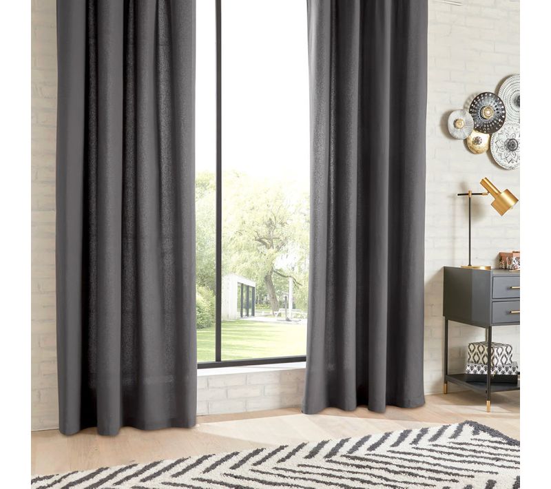 Lot De 2 Rideaux D'ameublement "anjali" En Coton 135 X 240 Cm - Gris - 135x240 Cm