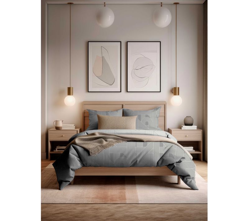 Parure De Couette "frey" 100% Coton / 57 Fils/cm² - Gris - 200x200 Cm