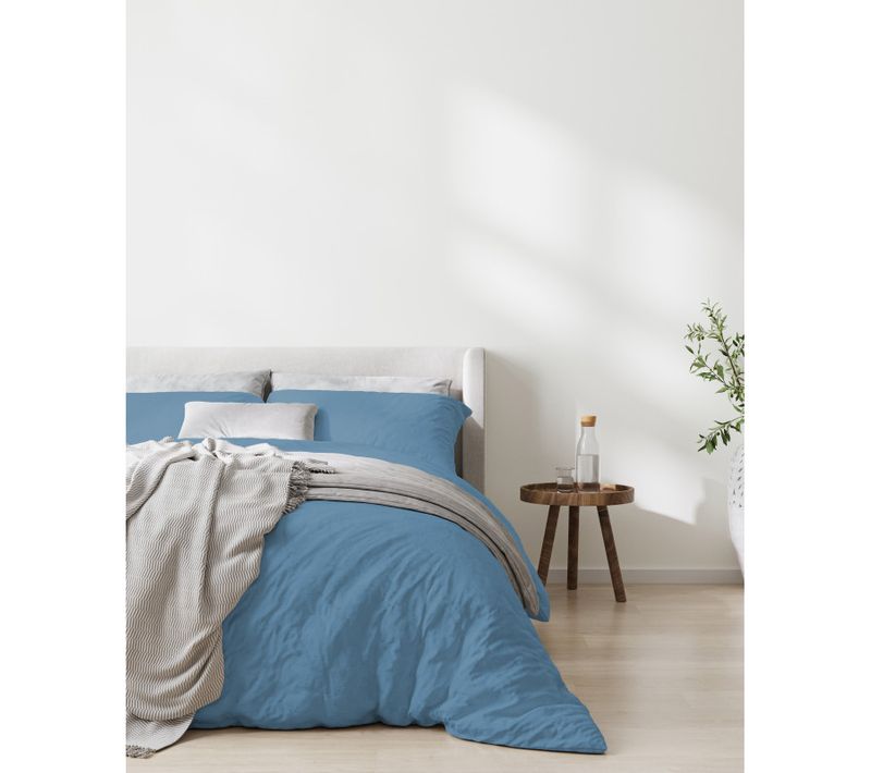 Parure De Couette "drift" Pur Coton Teint Lavé 57 Fils/cm² - Bleu - 220x240 Cm