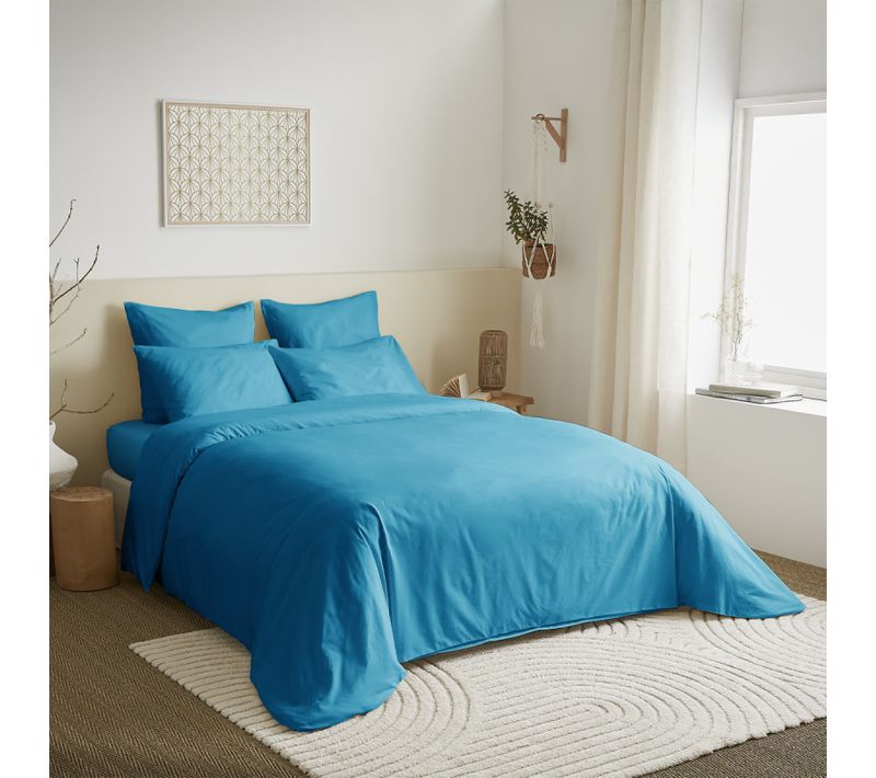 Pack Complet 6 Pièces Unicolore Turquoise Housse De Couette - Turquoise - 140x190 Cm