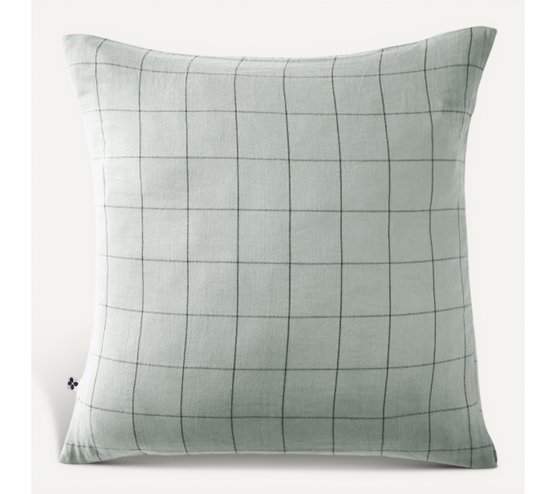 Taie D'oreiller Grands Carreaux Déco "gaïa Match "gaze De Coton" - Vert Clair - 60x60 Cm