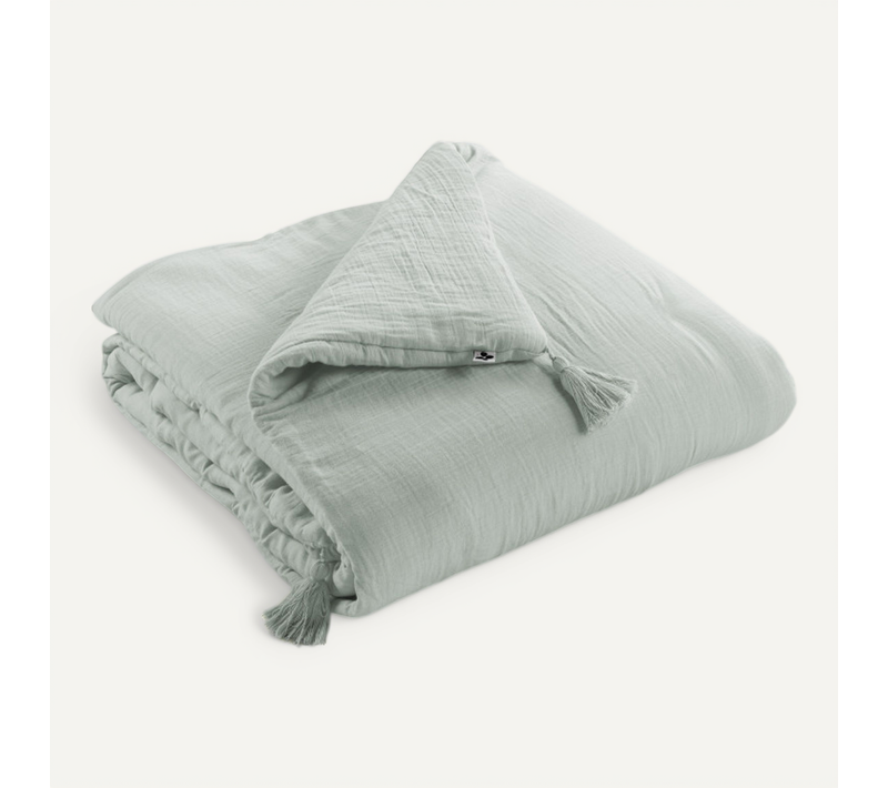 Edredon Ou Bout De Lit "gaïa" "gaze De Coton" - Vert Clair - 150x150 Cm