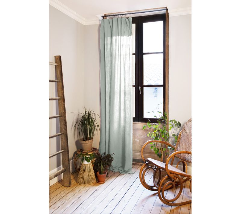 Lot De 2 Rideaux Ajustable + 8 Anneaux Pince "gaîa" "gaze De Coton" - Vert Clair - 140x300 Cm