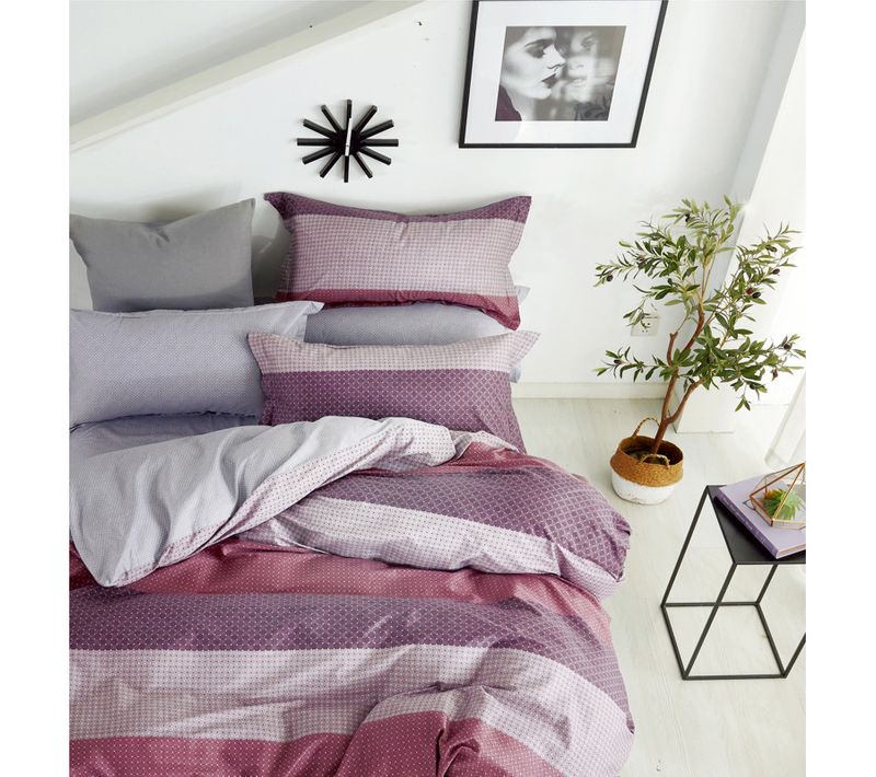Parure De Couette "imprimé Double Face" Percale De Coton Peigné 200x200 Cm