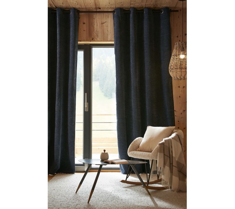 Lot De 2 Rideaux Occultants Phoniques Et Thermiques Doublés 100% Opaque - Bleu Nuit - 140x240 Cm