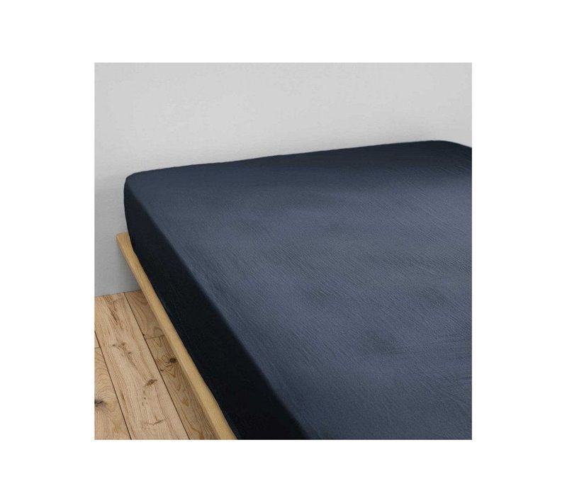 Drap Housse "gaïa" "gaze De Coton" - Bleu Nuit - 140x200 Cm