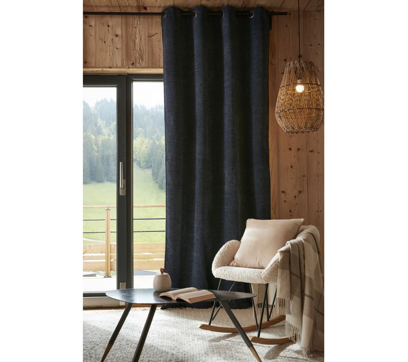 Rideau Occultant Phonique Et Thermique Doublé Polaire "bjorn" 100% Opaque - Bleu Nuit - 140x240 Cm