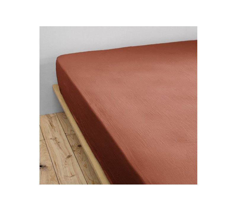 Drap Housse "gaïa" "gaze De Coton" - Terracotta - 140x200 Cm