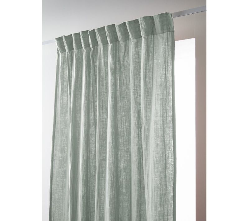Lot De 2 Rideaux Galon Fronceur "gaïa" 140 X 240 Cm "gaze De Coton" - Vert Clair - 140x240 Cm