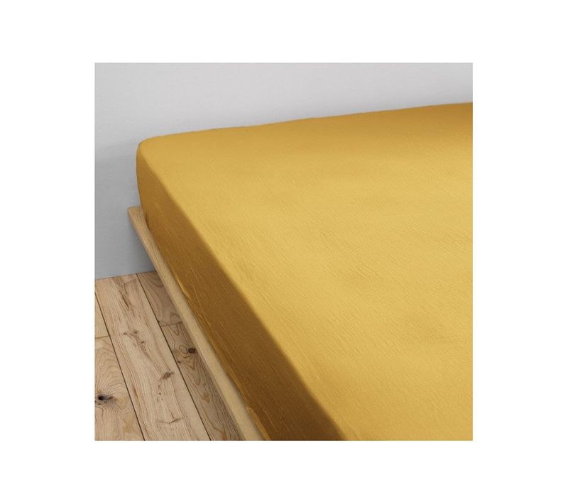 Drap Housse "gaïa" "gaze De Coton" - Jaune - 200x200 Cm