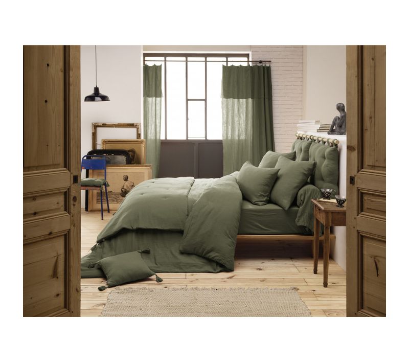 Housse De Couette "gaïa" "gaze De Coton" - Vert Foncé - 200x210 Cm