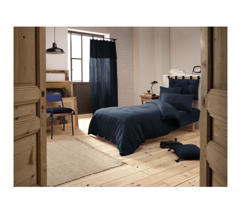 Housse De Couette "gaïa" "gaze De Coton" - Bleu Nuit - 160x210 Cm