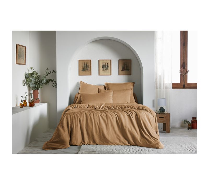 Pack Complet Housse De Couette "lysandre" "lyocel" - Camel - 140x190 Cm