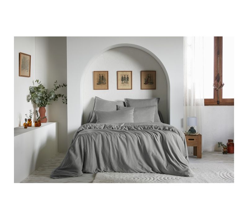 Pack Complet Housse De Couette "lysandre" "lyocel" - Gris - 140x190 Cm
