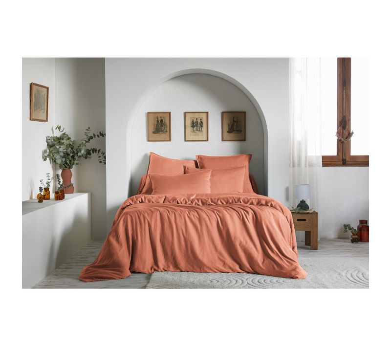 Pack Complet Housse De Couette "lysandre" "lyocel" - Terracotta - 160x200 Cm