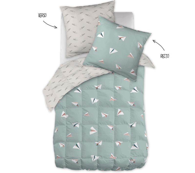 Couette "petits Papiers" Réversible 100% Coton / 57 Fils/cm² - Multicolor - 140x200 Cm