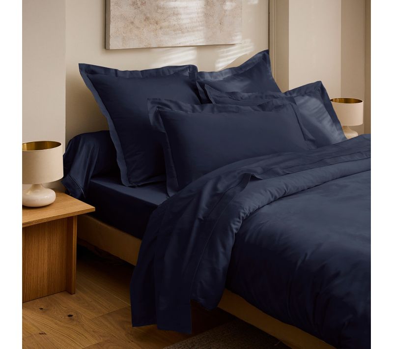 Drap Plat "prestige" 100% Satin De Coton Peigné 120 Fils/cm² - Bleu - 270x300 Cm
