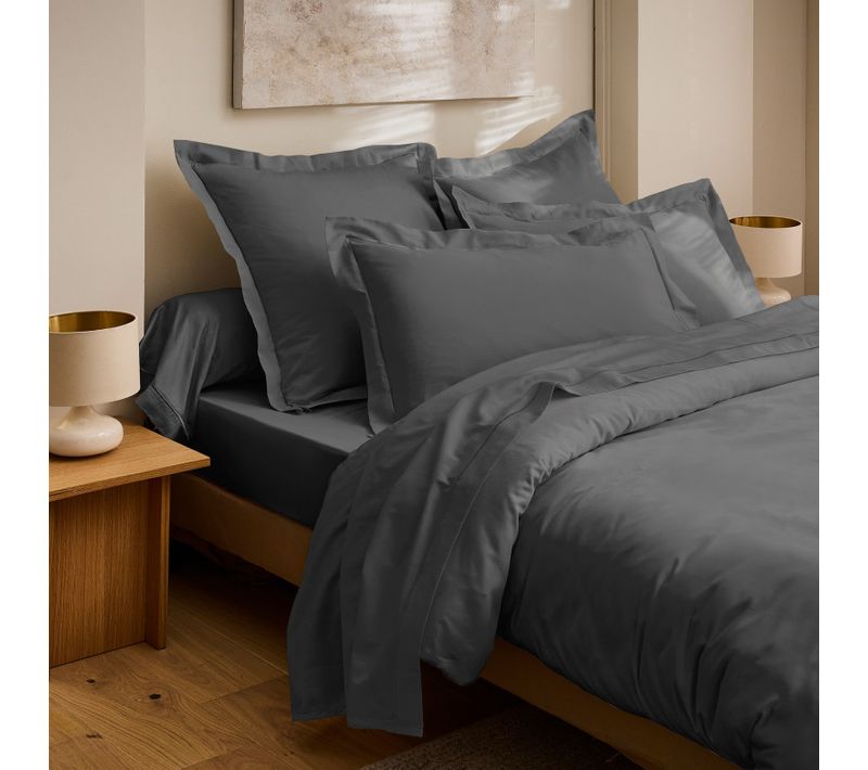 Drap Plat "prestige" 100% Satin De Coton Peigné 120 Fils/cm² - Gris - 270x300 Cm