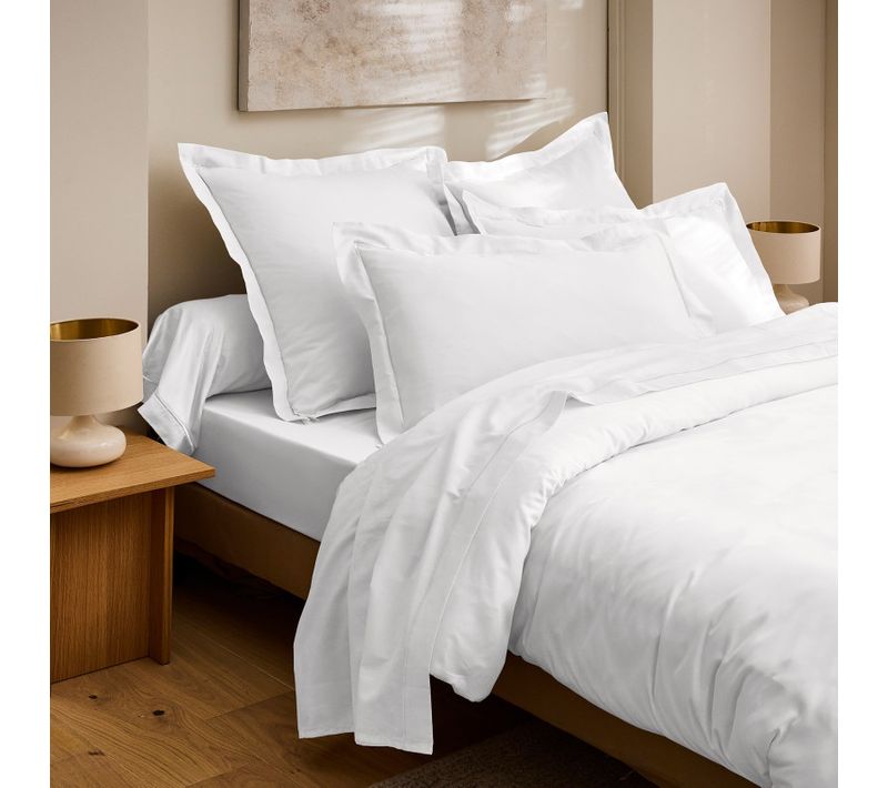 Drap Plat "prestige" 100% Satin De Coton Peigné 120 Fils/cm² - Blanc - 270x300 Cm