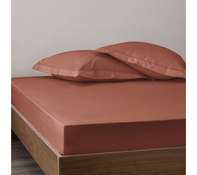 Drap Housse Percale "julian" Avec Bonnet 35 Cm Coton Pur - Terracotta - 140x190 Cm