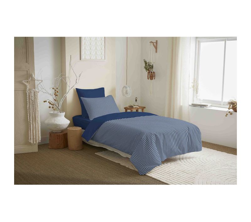 Pack Complet Housse De Couette Réversible "vanessa" 4 Pièces Pour Lit 90 X 190 Gabrielle Marine