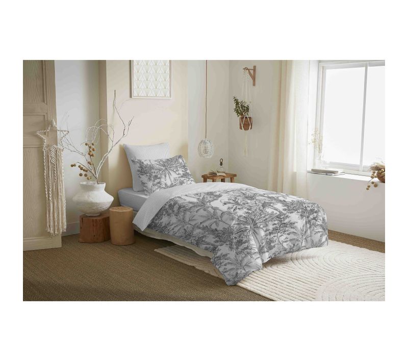 Pack Complet Housse De Couette Réversible "vanessa" 4 Pièces Adama Perle - Gris - 90x190 Cm