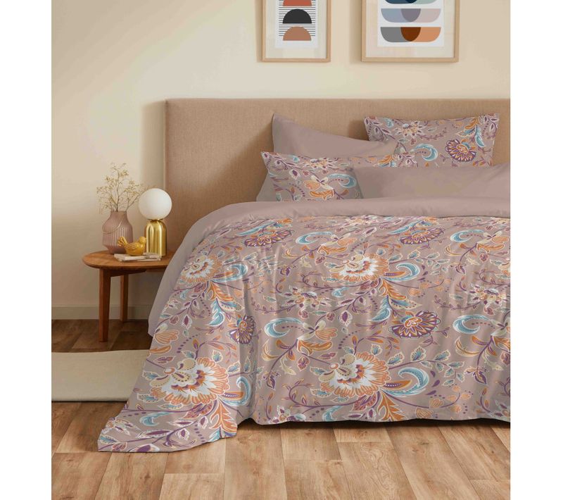 Pack Complet Housse De Couette Réversible "vanessa" 6 Pièces Pour Lit 160 X 200 Bergame Nude