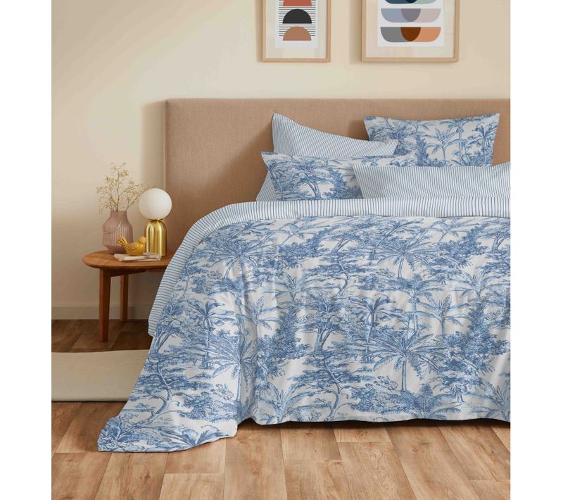 Pack Complet Housse De Couette Réversible "vanessa" 6 Pièces Adama Azur - 180x200 Cm