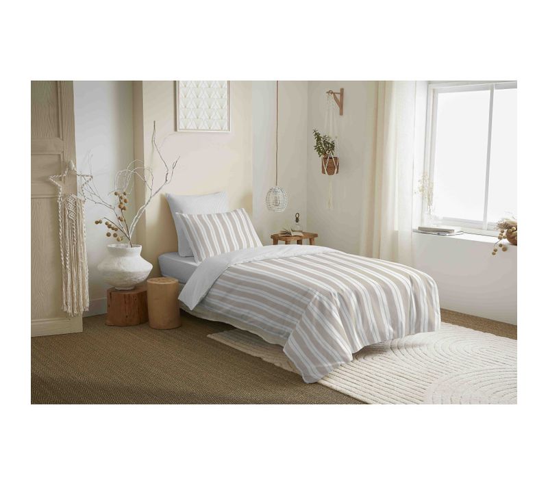 Pack Complet Housse De Couette Réversible "vanessa" 4 Pièces Florence Naturel - Beige - 90x190 Cm