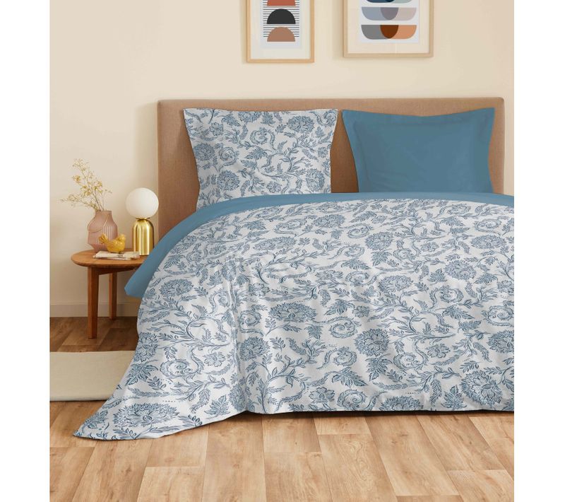 Parure De Draps 4 Pièces "vanessa" Pour Lit 140 X 190 Cm Salma Bleu