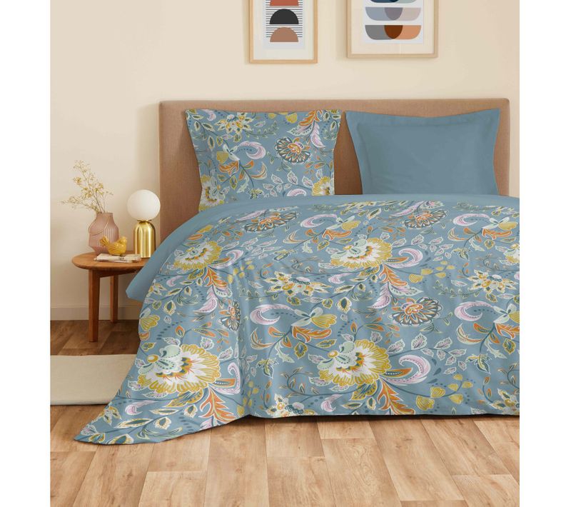 Parure De Draps 4 Pièces "vanessa" "grande Largeur" Bergame - Turquoise - 160x200 Cm