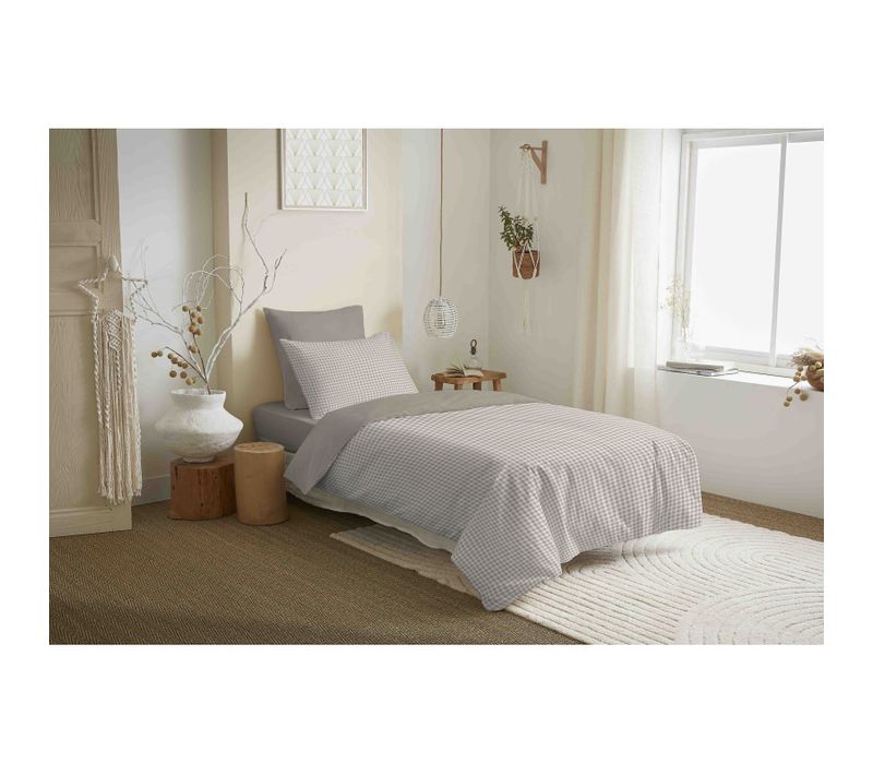 Pack Complet Housse De Couette Réversible "vanessa" 4 Pièces Gabrielle Naturel - Beige - 90x190 Cm