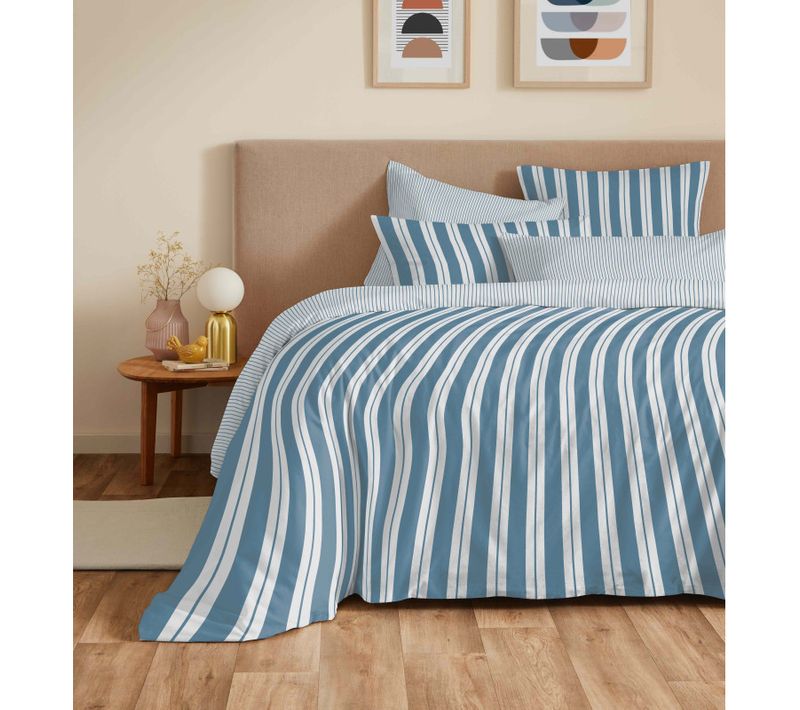 Pack Complet Housse De Couette Réversible "vanessa" 6 Pièces Florence Denim - Bleu Foncé - 140x190cm