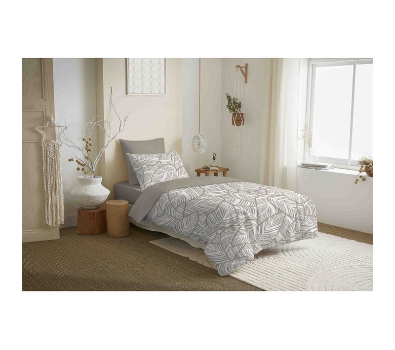Pack Complet Housse De Couette Réversible "vanessa" 4 Pièces Fira Naturel - Beige - 90x190 Cm