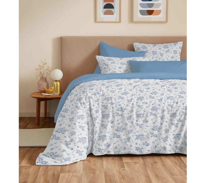 Pack Complet Housse De Couette Réversible "vanessa" 6 Pièces Louise Bleu - 180x200 Cm