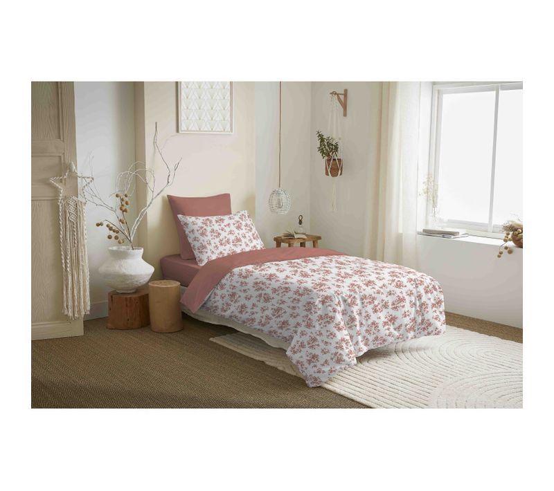 Pack Complet Housse De Couette Réversible "vanessa" 4 Pièces Eloise Abricot - 90x190 Cm