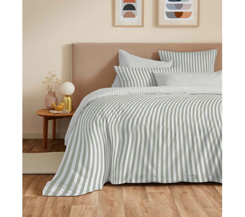 Pack Complet Housse De Couette Réversible "vanessa" 6 Pièces Palerme Eucalyptus - 180x200 Cm