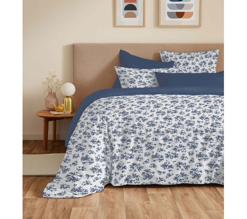 Pack Complet Housse De Couette Réversible "vanessa" 6 Pièces Eloise Bleu - 180x200 Cm