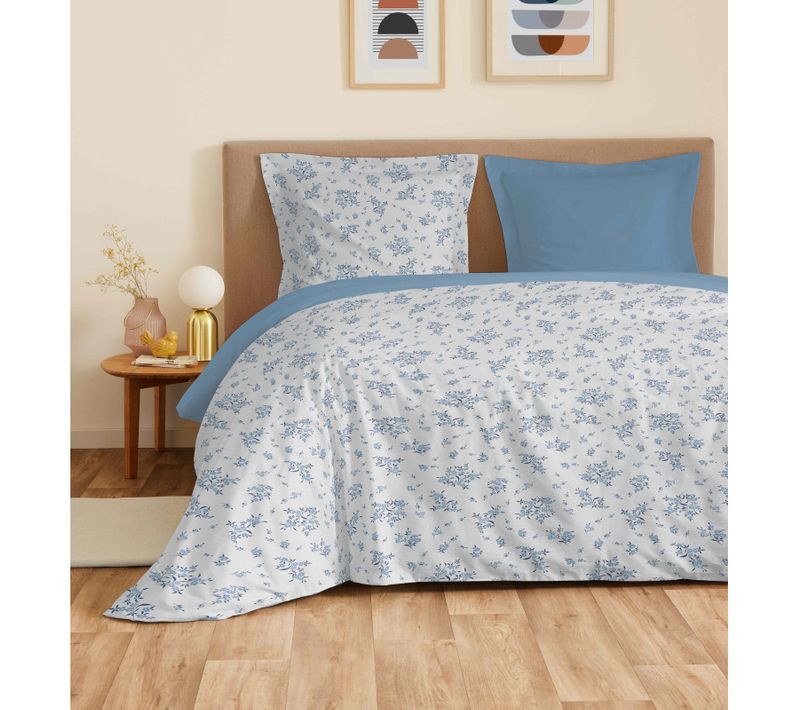 Parure De Draps 4 Pièces "vanessa" Pour Lit 140 X 190 Cm Louise Bleu