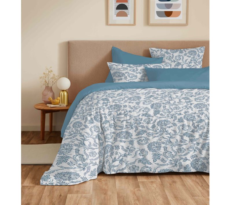 Pack Complet Housse De Couette Réversible "vanessa" 6 Pièces Pour Lit 140 X 190 Salma Bleu