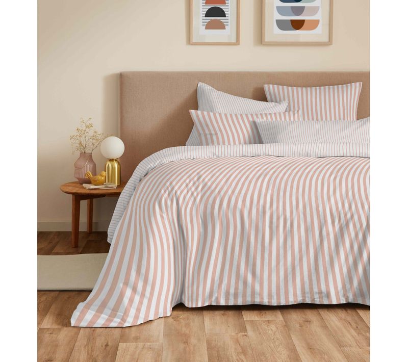 Pack Complet Housse De Couette Réversible "vanessa" 6 Pièces Palerme Corail - 140x190 Cm