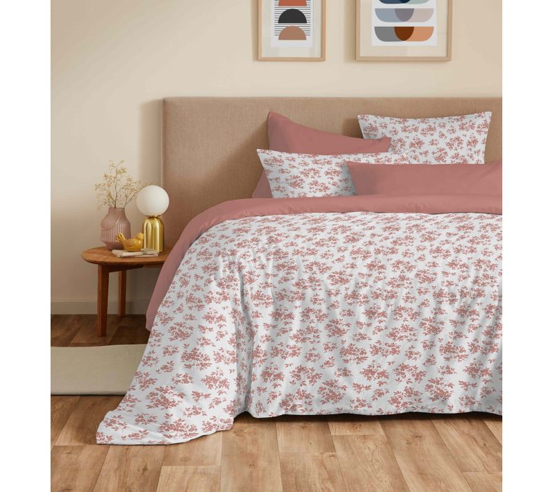Pack Complet Housse De Couette Réversible "vanessa" 6 Pièces Eloise Abricot - 180x200 Cm