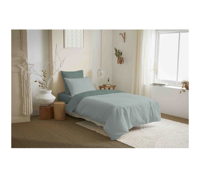 Pack Complet Housse De Couette Réversible "vanessa" 4 Pièces Gabrielle - Vert Clair - 90x190 Cm