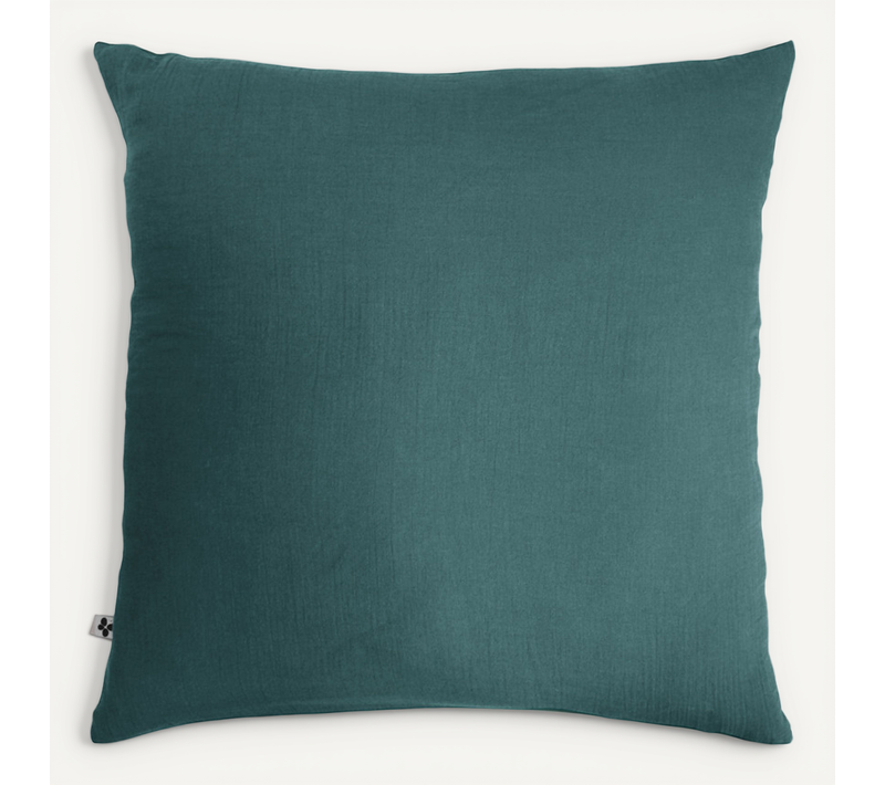 Taie D'oreiller Déco "gaïa" "gaze De Coton" - Bleu Paon - 80x80 Cm