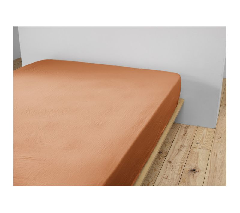 Drap Housse "gaïa" "gaze De Coton" - Orange - 180x200 Cm