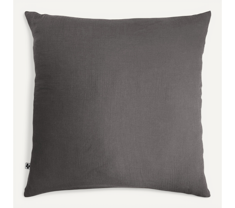 Taie D'oreiller Déco "gaïa" "gaze De Coton" - Gris Foncé - 80x80 Cm