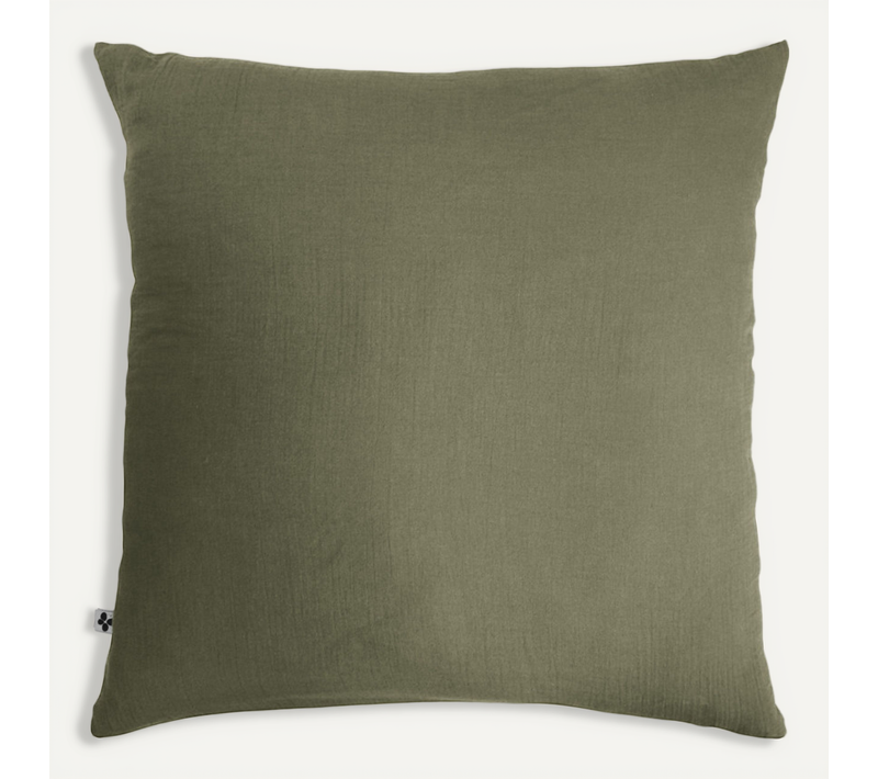 Taie D'oreiller Déco "gaïa" "gaze De Coton" - Vert Foncé - 80x80 Cm