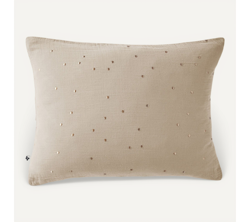 Taie D'oreiller Pois Doré Déco "gaïa Chic "gaze De Coton" - Beige - 60x60 Cm