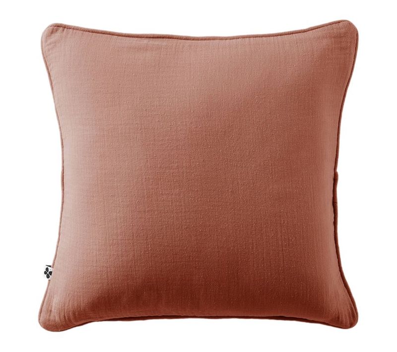 Coussin Déhoussable Avec Passepoil "gaïa" 45 X 45 Cm "gaze De Coton" - Terracotta - 45x45 Cm